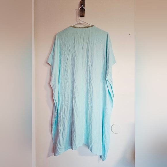 LILLY PULITZER Chai Caftan L/XL pool blue & gold tunic dress beads embroidered - Picture 4 of 5